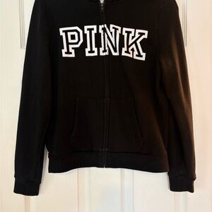PINK Victoria's Secret Black Full-Zip Hoodie with White Logo